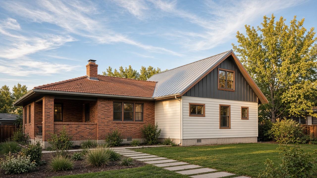 A Denver bungalow with a new fiber-cement addition and a tied-in roof